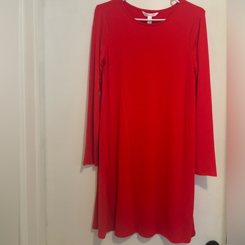 Red long-sleeve midi dress